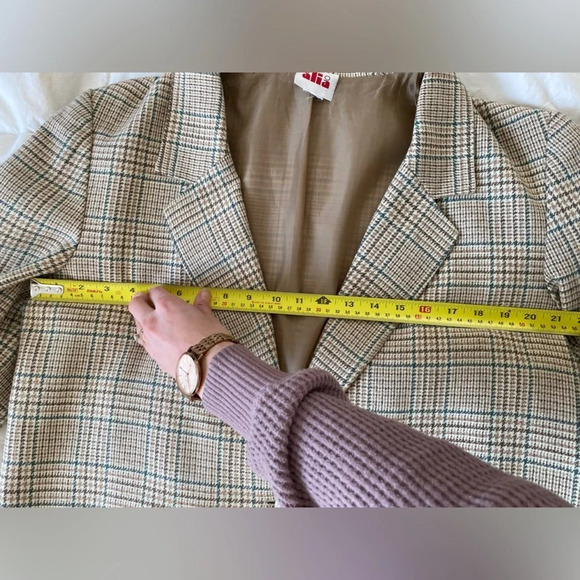VINTAGE Alia Oversized Plaid Blazer Jacket Tan Size XL - Picture 10 of 12